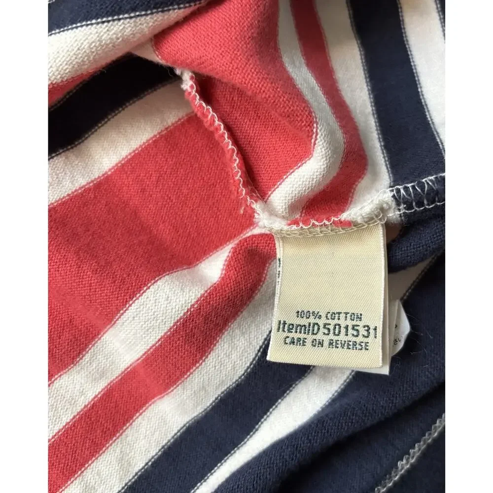 LL Bean Nautical Stripe Cotton Dress Square Neck 3/4 Sleeve Small Preppy